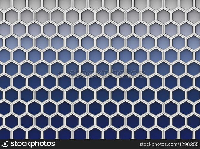 3d rendering. white honeycomb or bee nest on blue tone gradient color wall background.