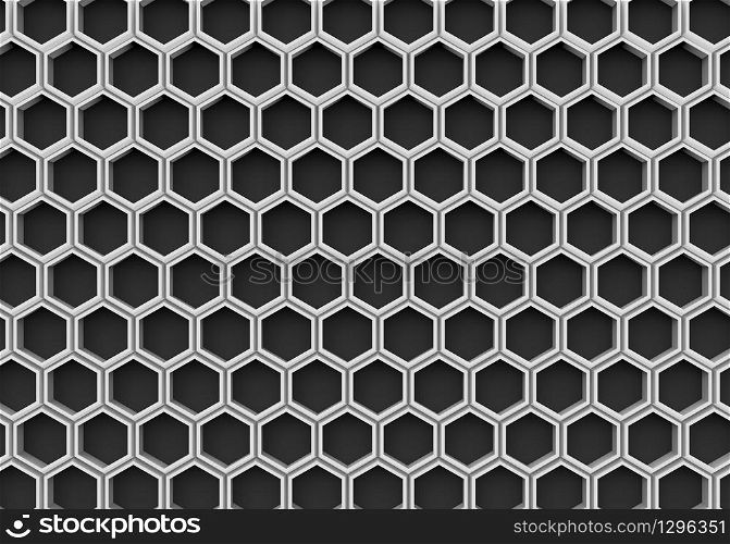 3d rendering. White honeycomb or connection structure on black background.