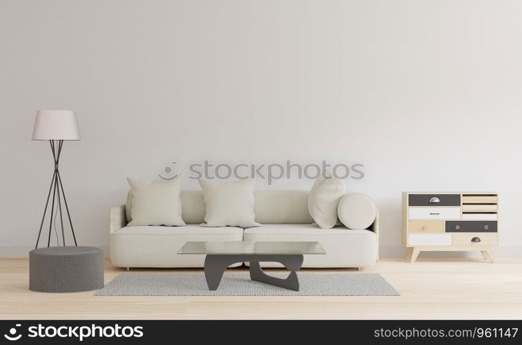 3D rendering White living room with table and carpet