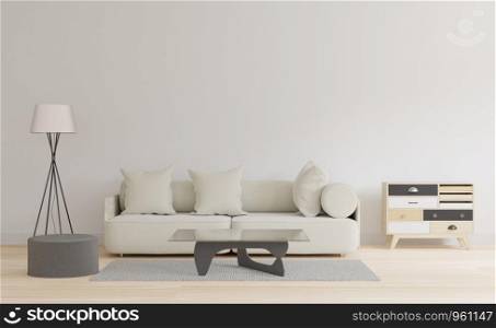 3D rendering White living room with table and carpet