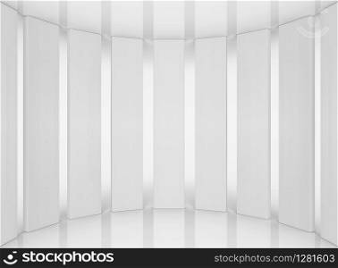 3d rendering. White long rectangle bars row on gray reflection floor.