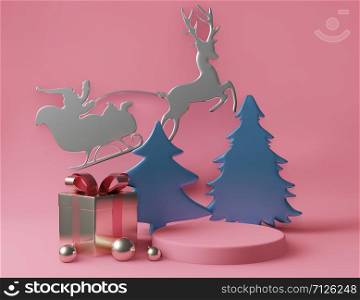 3D rendering white square gift box and metallic pink golden bow-ribbon concept pink background ,christmas