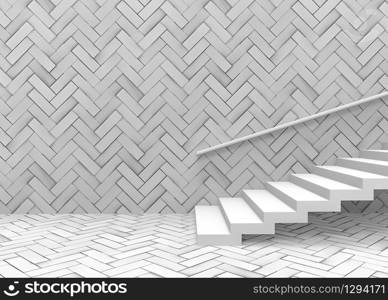 3d rendering. White Staircase on Square pattern wall and floor background.