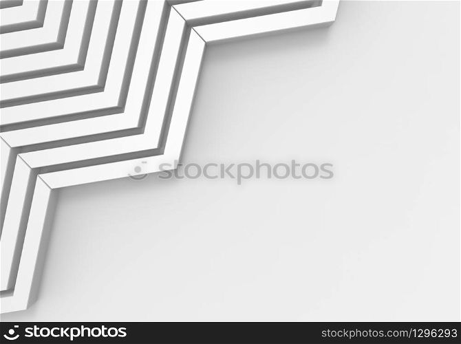 3d rendering. white zig zag pattern bars on copy space gray background.