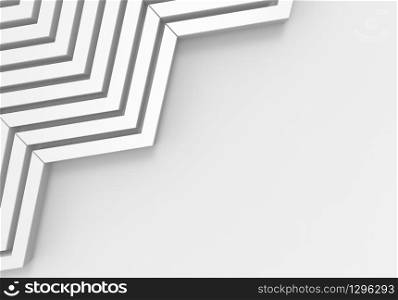 3d rendering. white zig zag pattern bars on copy space gray background.
