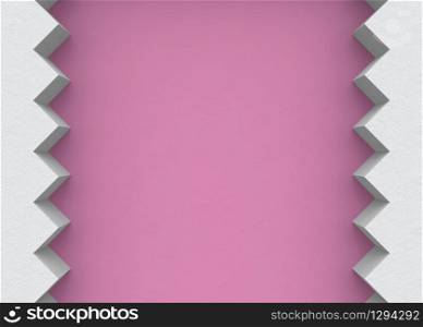 3d rendering. white zigzag pattern cenmet on copy space pink wall background.