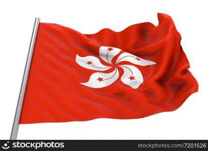 3d rendering. windy flowing HONG KONG National Flag with clipping path isolated on White background.