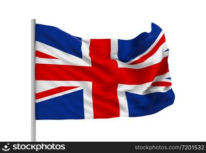 3d rendering. windy flowing United Kingdom National Flag with clipping path isolated on white background.