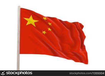 3d rendering. Windy waving China national flag with clipping path isolated on white background.