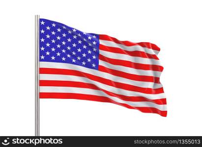3d rendering. Windy waving USA American national flag with clipping path isolated on white background.