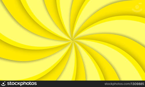 3d rendering. Yellow curve Swirling twist radial pattern design wall background.