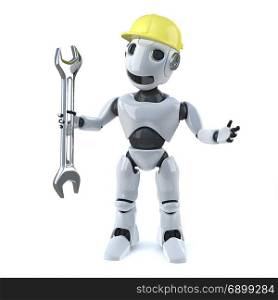 3d Robot construction worker holding a spanner tool