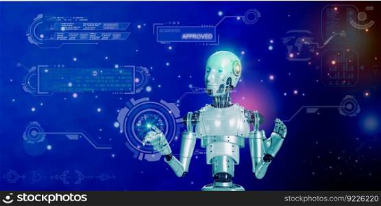 3D robotic with element  futuristic digital icon abstract blue background, technology concept