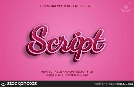 3D Script Text effect, Editable Text Style. Vector illustration