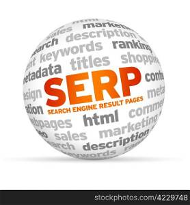 3d Search Engine Result Pages Word Sphere on white background.