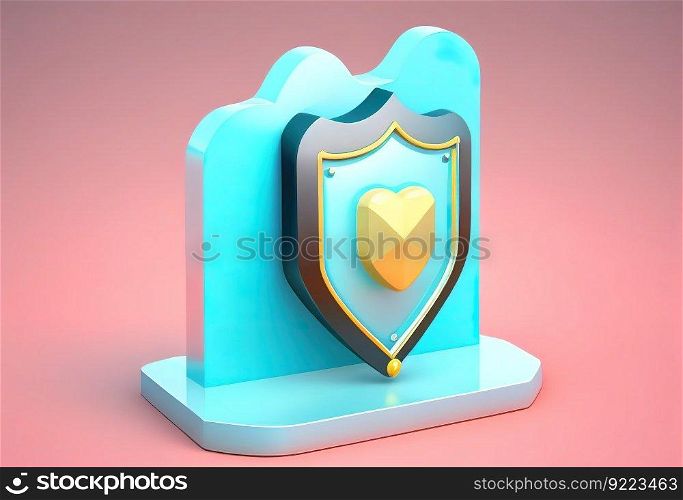 3D shield protection illustration. AI generative.