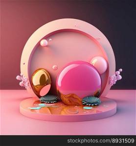 3D Shiny Pink Podium Stage Platform with Easter Egg Decor