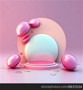 3D Shiny Pink Podium Stage Platform with Easter Egg Decor for Product Presentation