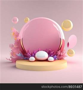 3D Shiny Pink Podium Stage Platform with Easter Egg Decorations