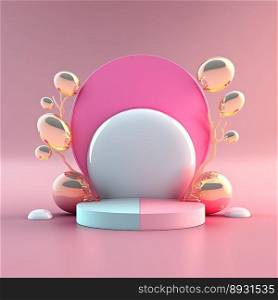 3D Shiny Pink Podium Stage Platform with Easter Egg Decorations for Product Presentation