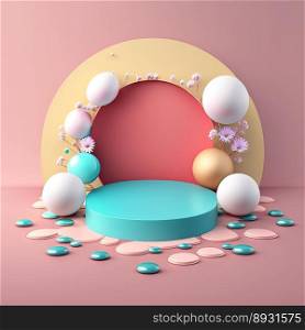 3D Shiny Pink Podium with Easter Egg Decor