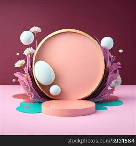 3D Shiny Pink Podium with Easter Eggs Decoration for Product Display