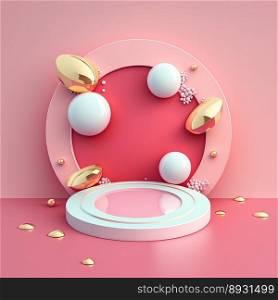 3D Shiny Pink Podium with Easter Eggs Decoration for Product Showcase