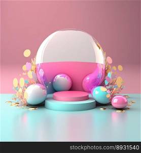 3D Shiny Pink Stage Platform with Easter Egg Decor