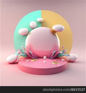 3D Shiny Pink Stage Platform with Easter Egg Decor for Product Showcase
