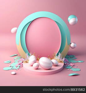 3D Shiny Pink Stage with Easter Eggs Decoration for Product Display