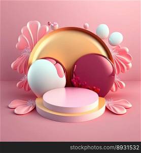 3D Shiny Pink Stage with Easter Eggs Decoration for Product Presentation
