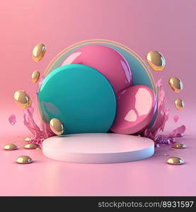 3D Shiny Podium with Easter Eggs Decoration for Product Showcase