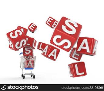 3d shopping cart sale isolated on white background