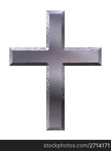 3d silver cross with carved edges isolated in white
