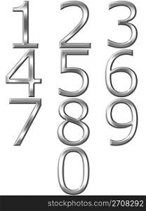 3d silver numbers isolated in white