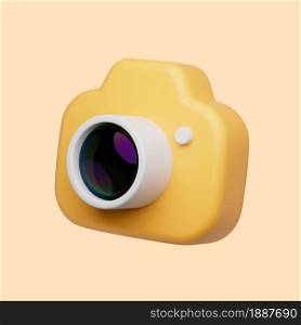 3d simple camera with lens on pastel orange background with clear shadow. Isolated hight quality 3d illustration. 3d render colorfull icon.. 3d simple camera with lens on pastel orange background with clear shadow. Isolated hight quality 3d illustration.