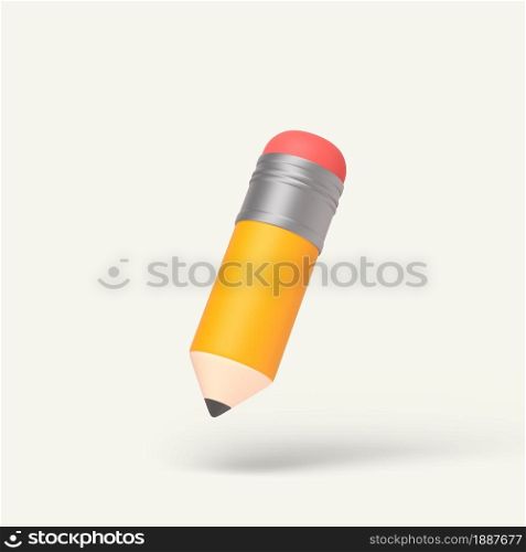 3d simple pencil with red eraser icon on pastel background. Hight quality 3d illustration or render.. 3d simple pencil with red eraser icon on pastel background. Hight quality 3d illustration.