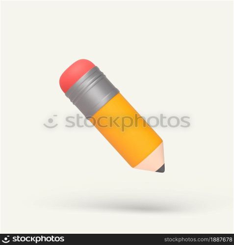 3d simple pencil with red eraser icon on pastel background. Hight quality 3d illustration or render.. 3d simple pencil with red eraser icon on pastel background. Hight quality 3d illustration.