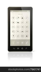 3D Smart phone with icons interface - isolated on white with clipping path. Smart phone with icons interface