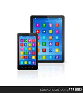 3D Smartphone and Digital Tablet Computer isolated on white with clipping path. Smartphone and Digital Tablet Computer