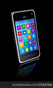 3D smartphone, mobile phone - apps icons interface - isolated on black with clipping path