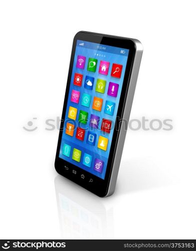 3D smartphone, mobile phone - apps icons interface - isolated on white with clipping path