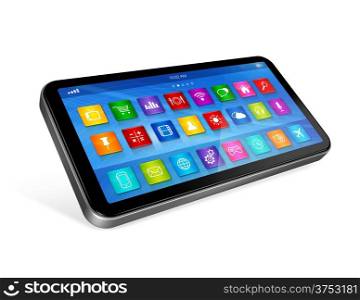 3D smartphone, mobile phone - apps icons interface - isolated on white with clipping path