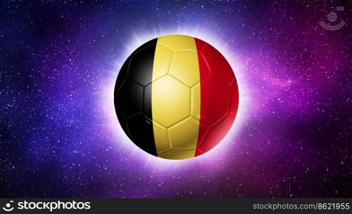 3D soccer ball with Belgium team flag. Space background. Football 2022. Illustration. Soccer football ball with Belgium flag. Space background. Illustration