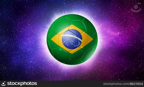 3D soccer ball with brazil flag, football 2022. Space background. Illustration. Soccer football ball with brazil flag. Space background. Illustration