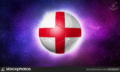 3D soccer ball with England team flag, football 2022. Space background. Illustration. Soccer football ball with England flag. Space background. Illustration