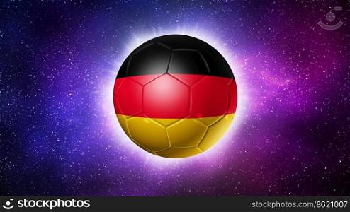 3D soccer ball with Germany team flag, football 2022. Space background. Illustration. Soccer football ball with Germany flag. Space background. Illustration