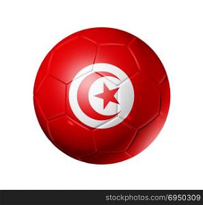 3D soccer ball with Tunisia team flag. isolated on white.. Soccer football ball with Tunisia flag