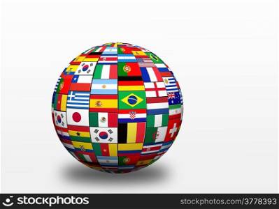 3D sphere with drop shadow and flags representing all countries participating in football world cup in Brazil in 2014