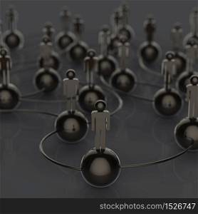 3d stainless black human social network and leadership as concept